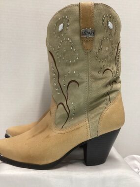 dingo Two-Tone Tan and Beige Western Heeled Boots